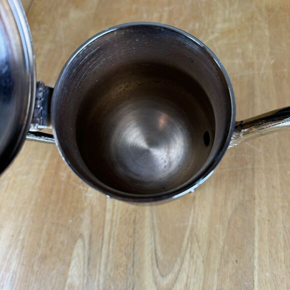 Vintage Metal Coffee Pot Gold Tone With Attached Lid Footed - Picture 3 of 8